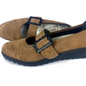 Rieker Women Mary Jane Brown Sued Leather Shoes with Buckle Wedges